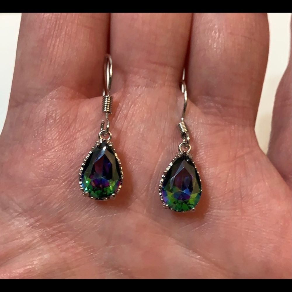 925 Silver Plated Rainbow Zircon Earrings - Picture 4 of 6